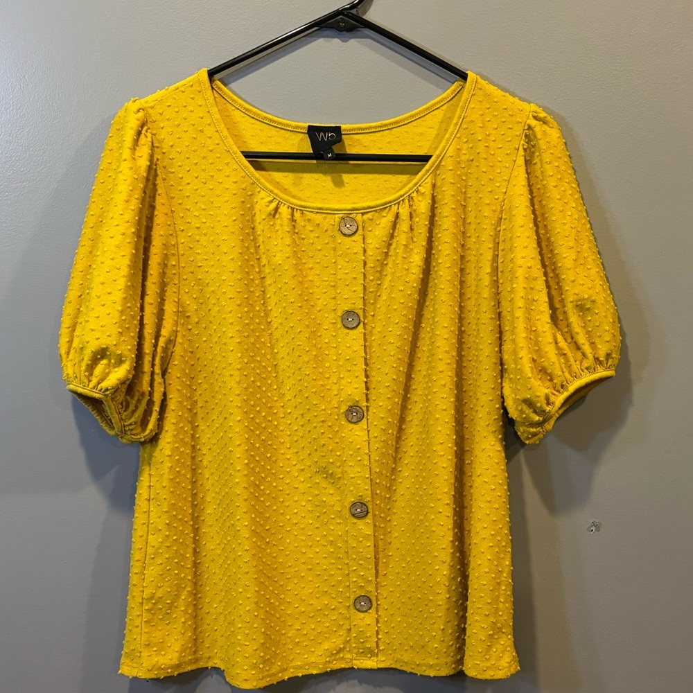 Yellow Textured Puff Sleeve Top